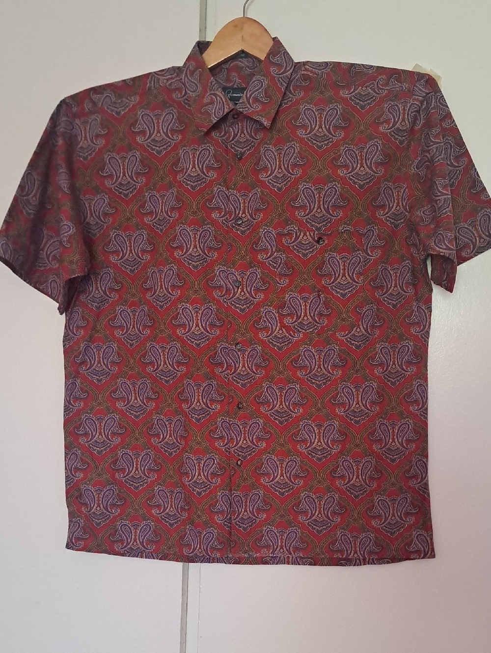 FERNANDO PENA Men's Short-Sleeve Red Paisley Button-Up Shirt
